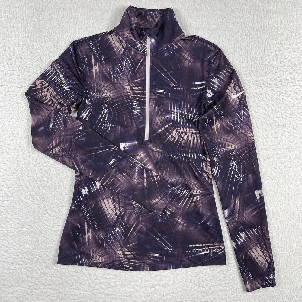 Nike Pro Dri-FIT Pullover Women Small‎ Purple Abstract Geometric Half Zip 835618